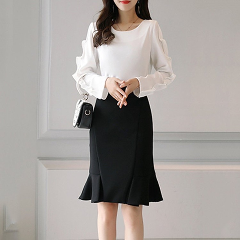 Ruffled Long Sleeve Flounce Top & Skirt